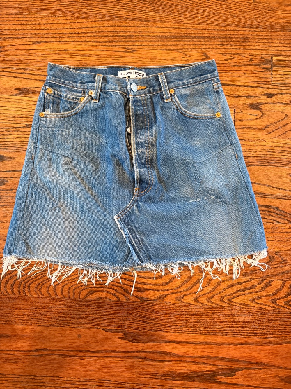 Re/Done Levi’s Blue Denim Frayed Hem Mini Skirt